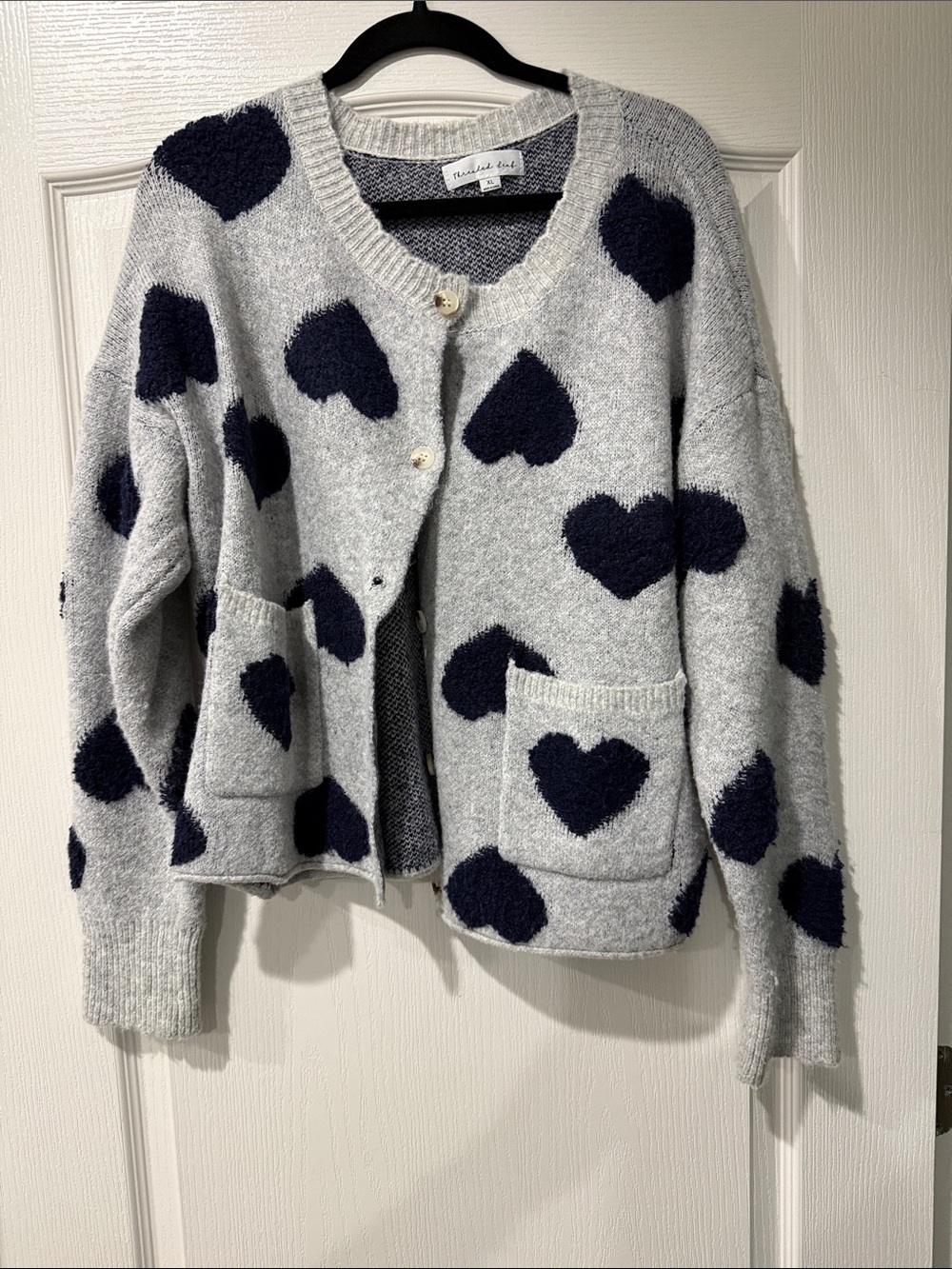 Madewell Light Gray Cardigan with Navy Heart Motif